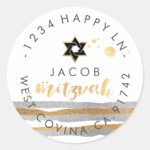 PixDezines dazzled/faux gold/silver/stripe/mitzvah Classic Round Sticker