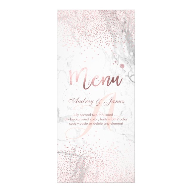 PixDezines Dazzled Faux Rose Gold+Marble Menu (Front)