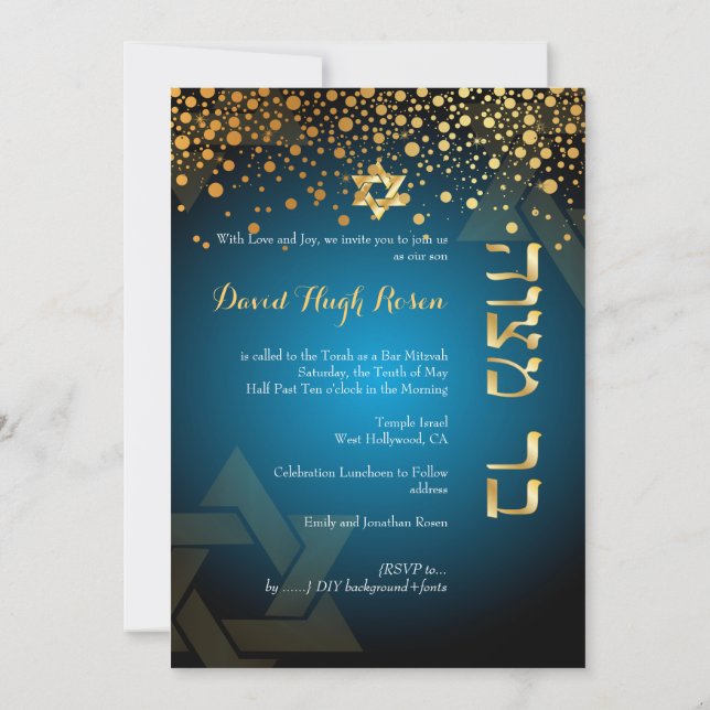 PixDezines dazzled gold/Bar Mitzvah/DIY teal Invitation (Back)