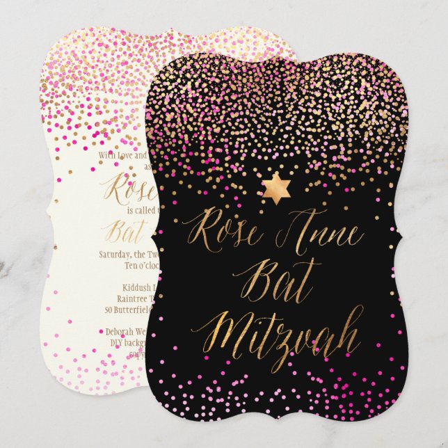 PixDezines Dazzled Gold/Faux Foil/Bat Mitzvah Invitation (Front/Back)