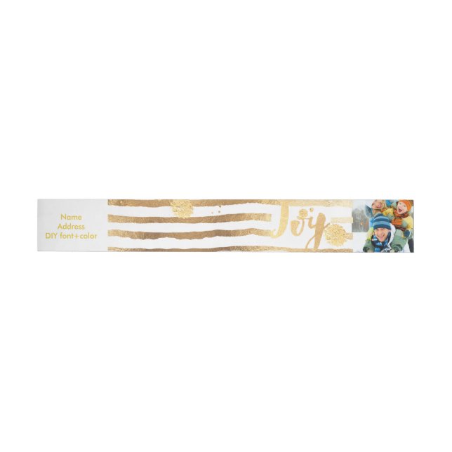 PixDezines dazzled gold stripes/holiday joy Wrap Around Address Label (Individual)