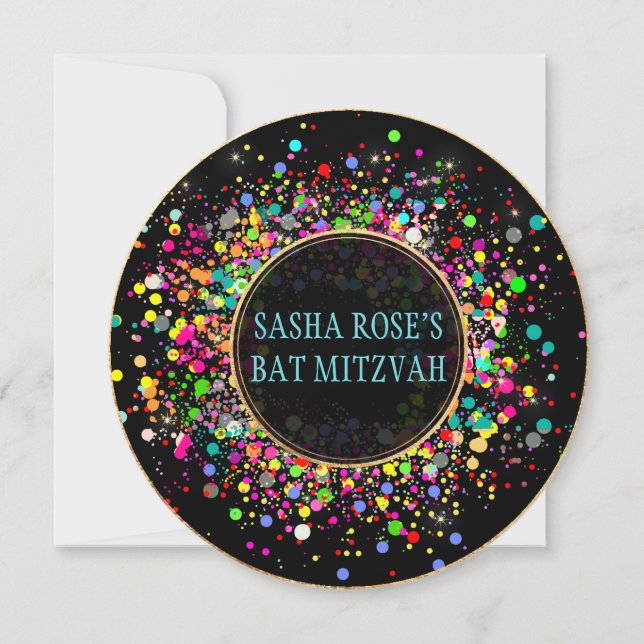 PixDezines Dazzled/Neon Confetti/Bat Mitzvah Invitation (Front)