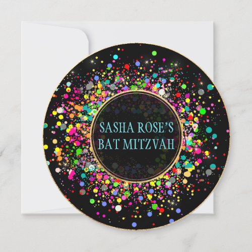 PixDezines DazzledNeon ConfettiBat Mitzvah Invitation