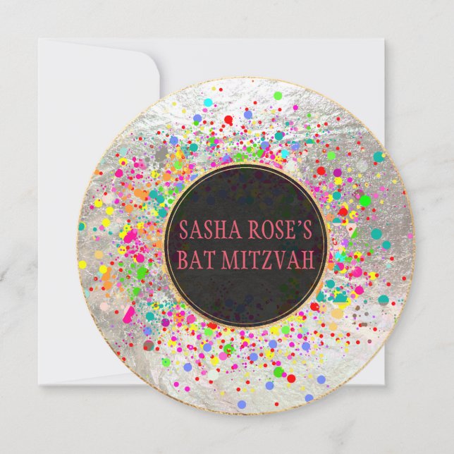 PixDezines Dazzled/Neon Specks/Bat Mitzvah Invitation (Front)