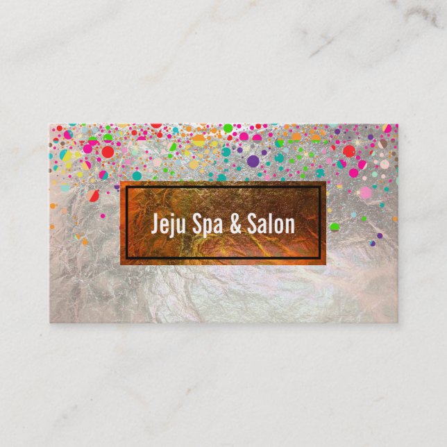 PixDezines dazzled/rainbow/faux silver Business Card (Front)