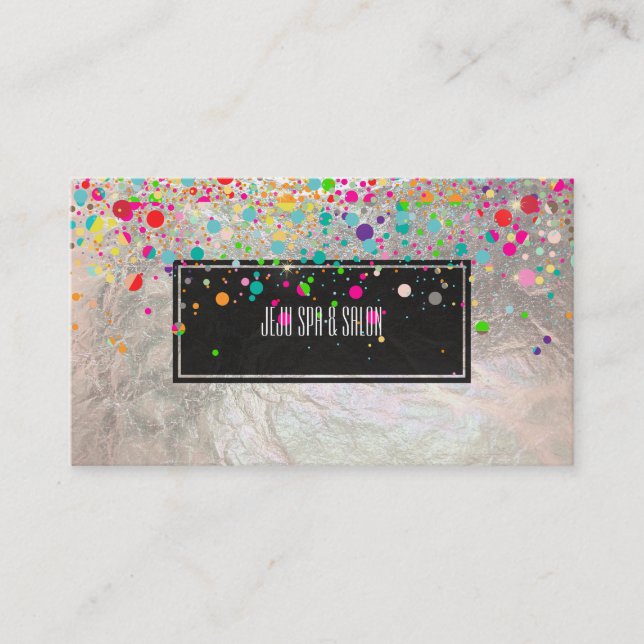 PixDezines dazzled/rainbow/faux silver Business Card (Front)