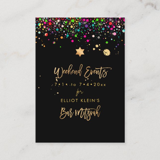 PixDezines Dazzled Rainbow Mitzvah Weekend Events Enclosure Card (Front)