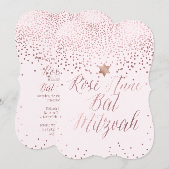 PixDezines Dazzled Rose Gold/Faux Foil/Bat Mitzvah Invitation (Front/Back)