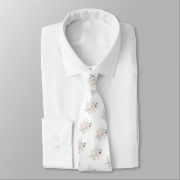 Pixdezines Delicate Blush Pink Ice Blue H2 Flowers Neck Tie by The_Tie_Rack at Zazzle