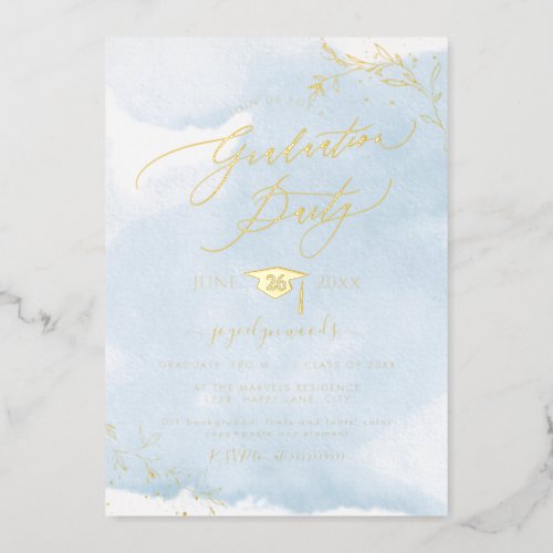 PixDezines Delicate Gold Foliage Graduation Foil I Foil Invitation