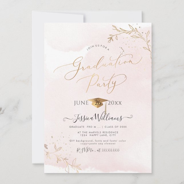 PixDezines Delicate Gold Foliage Graduation Invitation (Front)