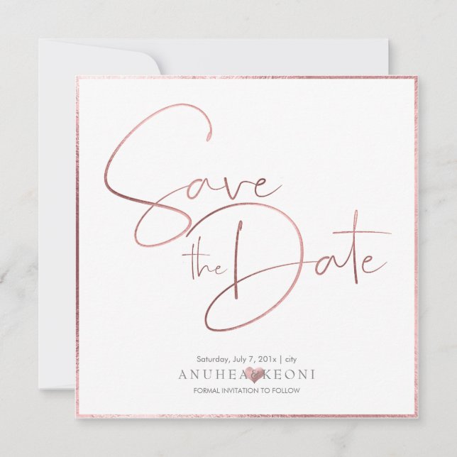 PixDezines DELICATE LOVE FAUX ROSE GOLD FOIL Save The Date (Front)