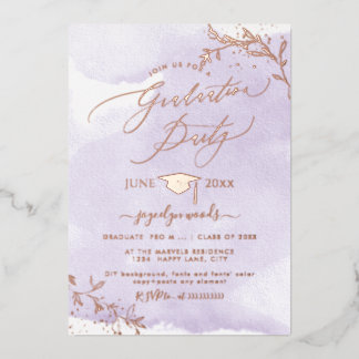 PixDezines Delicate Rose Gold Foliage Graduation F Foil Invitation