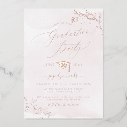 PixDezines Delicate Rose Gold Foliage Graduation Foil Invitation