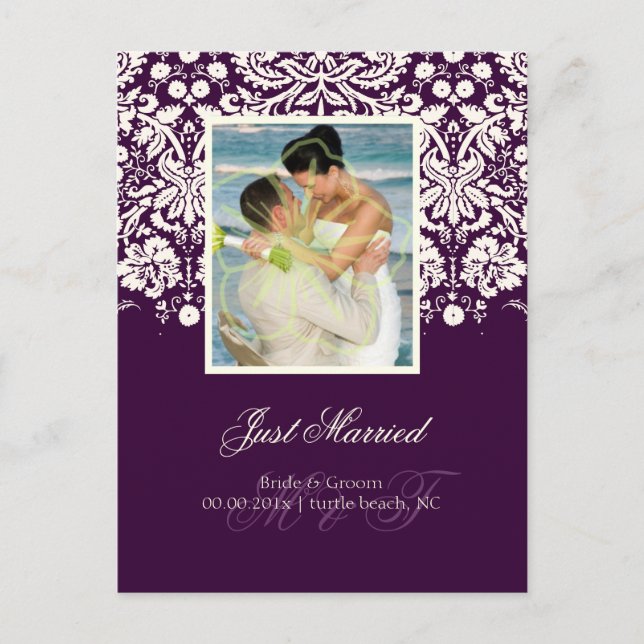 PixDezines Desiree Damask/Photo/DIY color+occasion Announcement Postcard (Front)