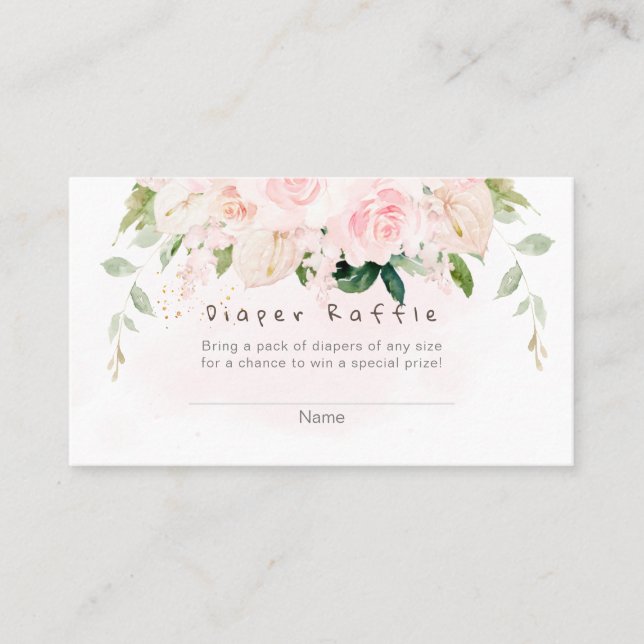 PixDezines Diaper Raffle Blush Roses Anthuriums Place Card (Front)