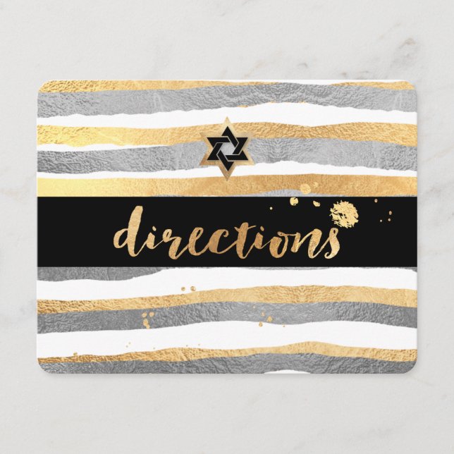 PixDezines directions/silver/gold/stripes/mitzvah Enclosure Card (Front)