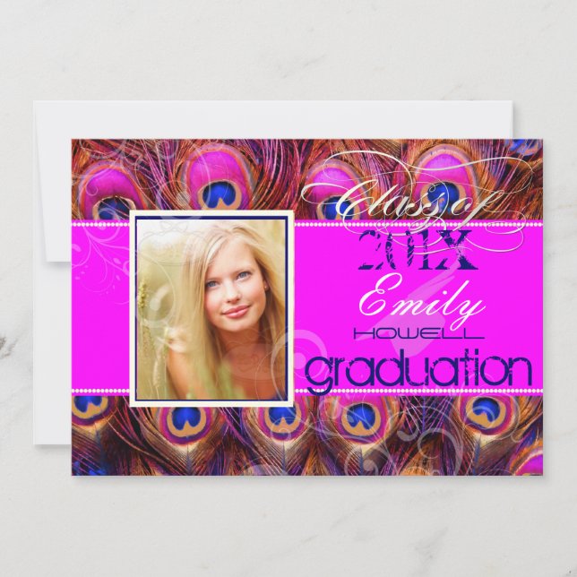 PixDezines diy 2012 Grads, pink peacock Invitation (Front)