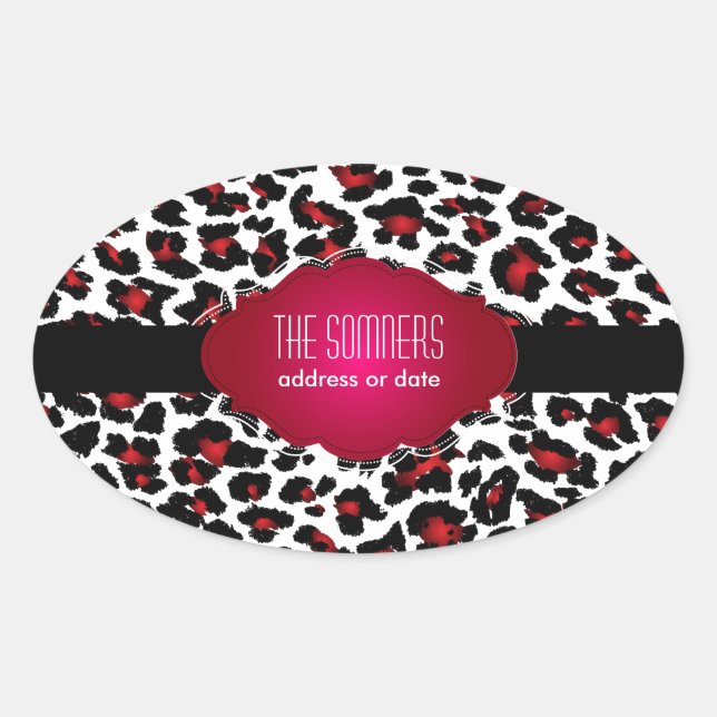 PixDezines DIY background color/red cheetah Oval Sticker (Front)