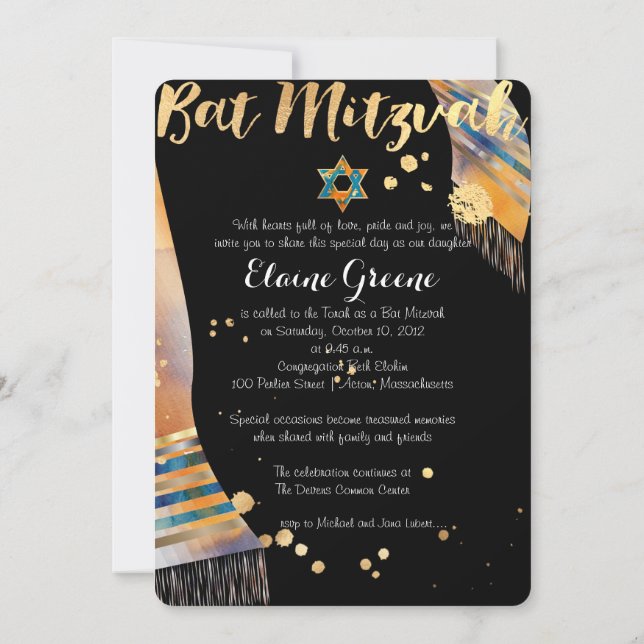 PixDezines DIY background color/talit/Mitzvah Invitation (Back)