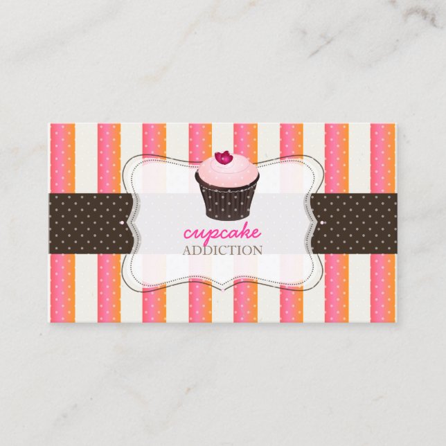 PixDezines diy background/cupcake+stripes Business Card (Front)