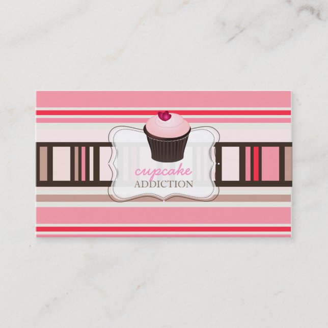 PixDezines diy background/cupcake+stripes Business Card (Front)