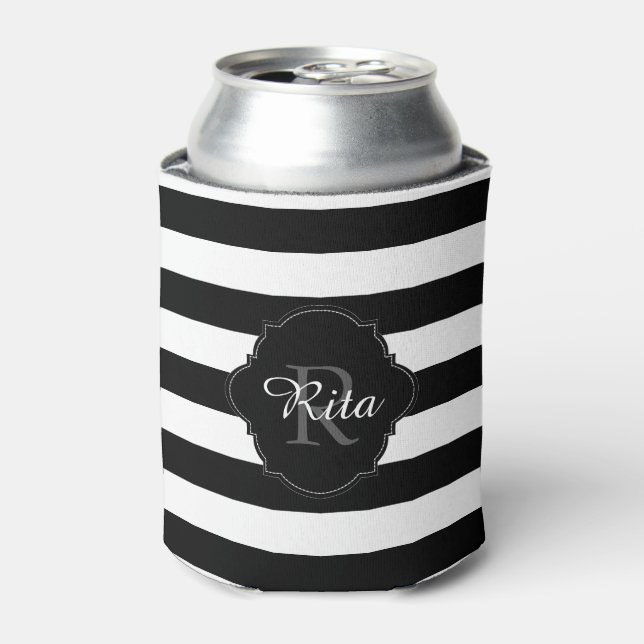 PixDezines DIY color adjustable white stripes Can Cooler (Can Front)