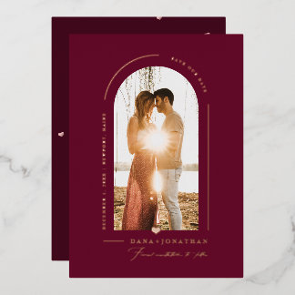 PixDezines DIY color Burgundy Arch Save Date Foil Invitation