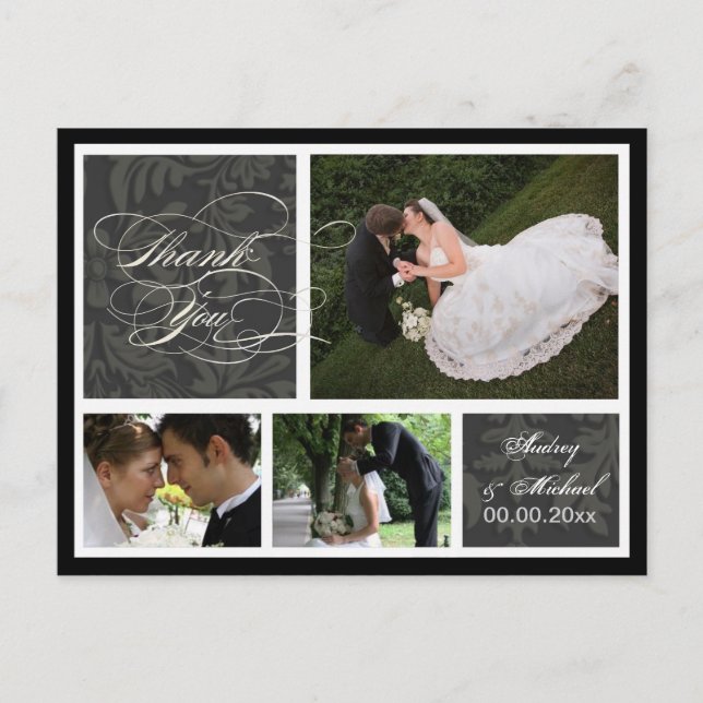 PixDezines DIY color/Damask Photos Thank you Postcard (Front)