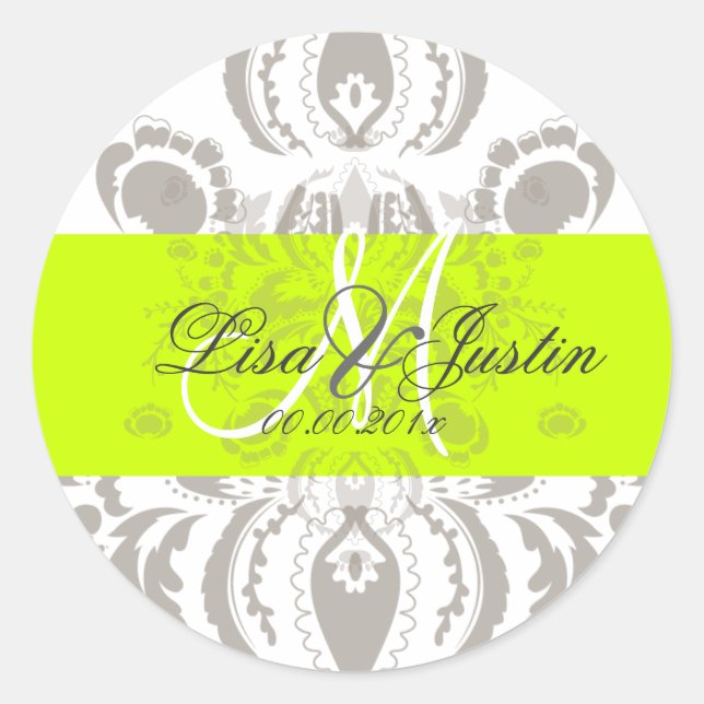 PixDezines diy color/damask wedding Classic Round Sticker (Front)