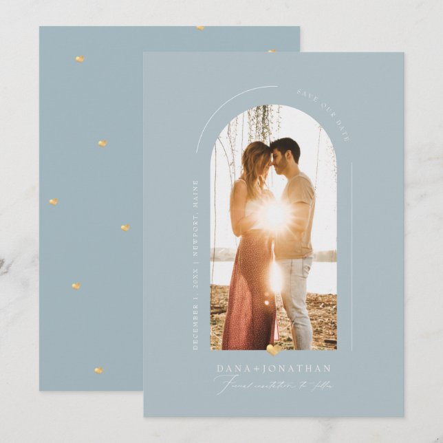 PixDezines DIY color Dusty Blue Arch Save Date Invitation (Front/Back)