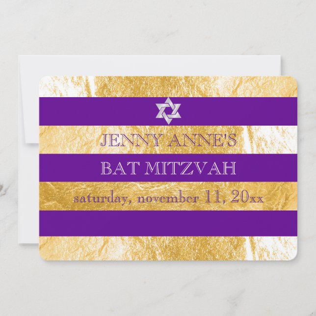 PixDezines DIY color/faux foil stripes ba mitzvah Invitation (Front)