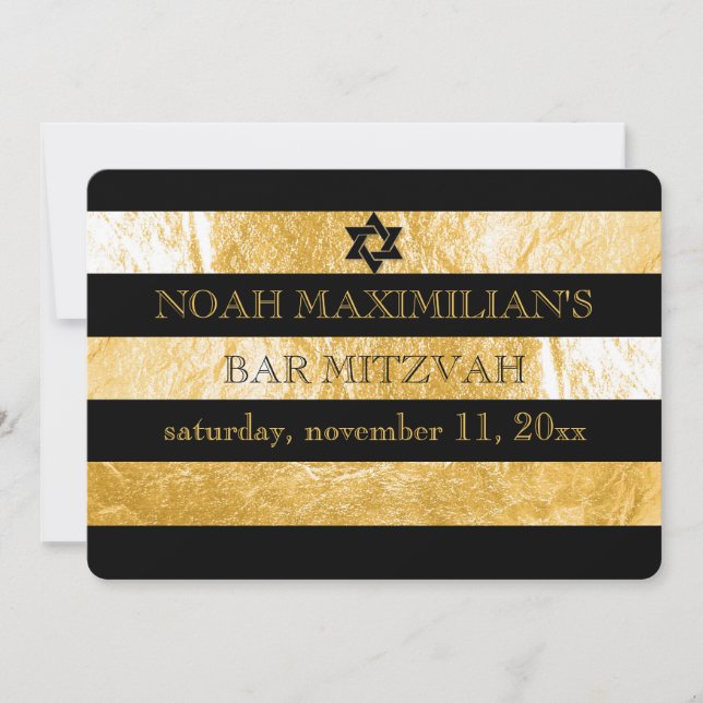 PixDezines DIY color/faux foil stripes bar mitzvah Invitation (Front)