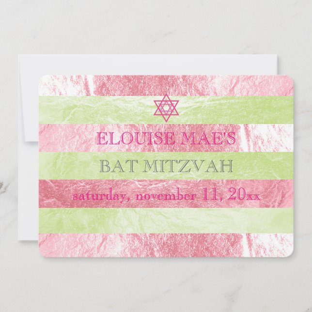 PixDezines DIY color/faux foil stripes bat mitzvah Invitation (Front)