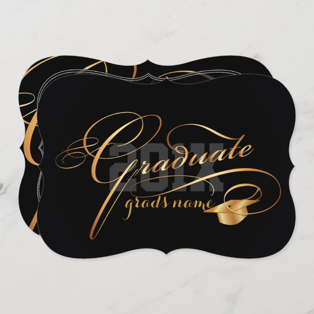 PixDezines  DIY Color Graduation/Gold Cap Invitation (Front/Back)