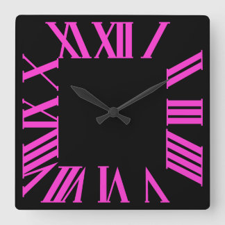 PixDezines DIY color hot pink Roman numerals Square Wall Clock