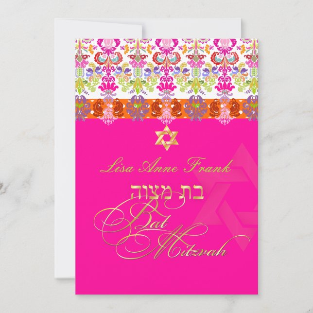PixDezines diy color, isabella damask, Bat Mitzvah Invitation (Front)