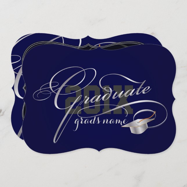 PixDezines DIY color/Silver Script Graduation Invitation (Front/Back)
