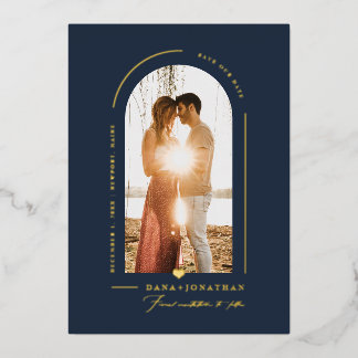 PixDezines DIY color Slate Blue Arch Save Date Foil Invitation