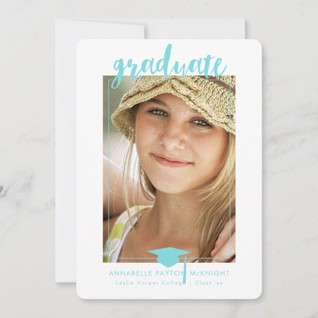 PixDezines DIY Color, Turquoise Script Graduation Invitation (Front)