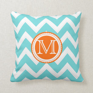 PixDezines diy colors chevron/aqua+coral stripes Throw Pillow