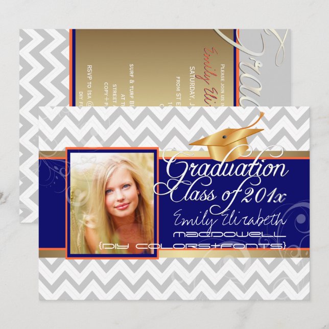 PixDezines diy colors/white chevron/graduation Invitation (Front/Back)