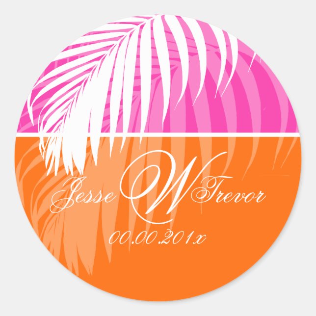 PixDezines DIY colors/White Palm Fronds Classic Round Sticker (Front)