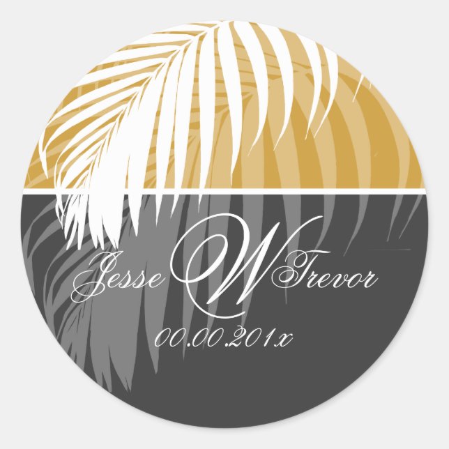 PixDezines DIY colors/White Palm Fronds Classic Round Sticker (Front)