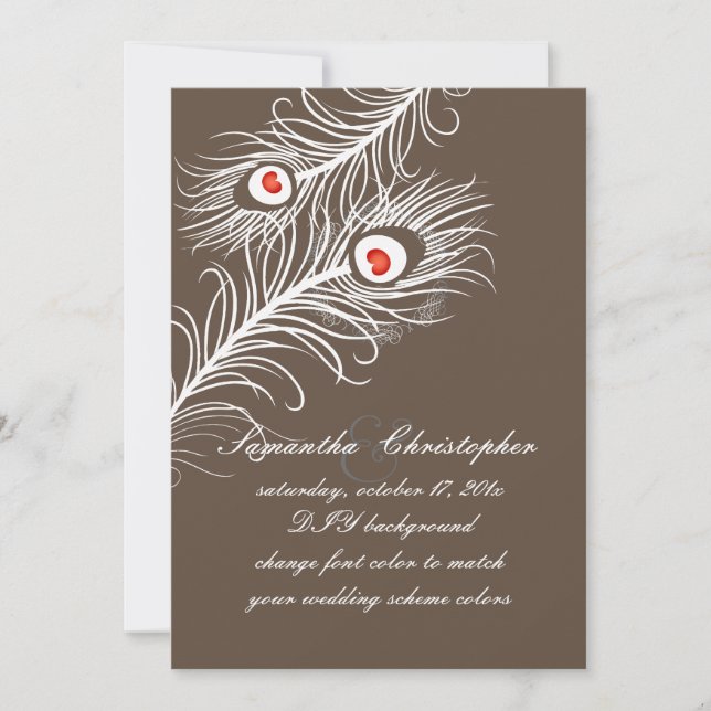 PixDezines diy colors, white peacock plumes Invitation (Front)