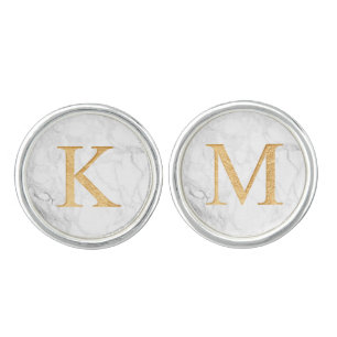 PixDezines DIY Monogram Faux Gold A-Z, Marble Cufflinks