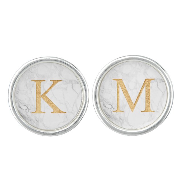 PixDezines DIY Monogram Faux Gold A-Z, Marble Cufflinks (Front)