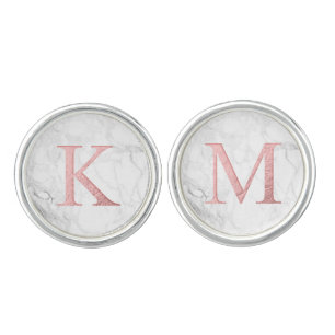 PixDezines DIY Monogram Faux Rose Gold A-Z, Marble Cufflinks