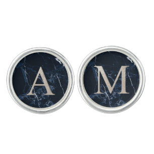 PixDezines DIY Monogram Faux Silver A-Z, Marble Cufflinks