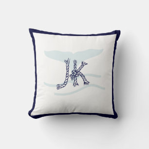 PixDezines DIY MONOGRAM WHALE+NAUTICAL ROPE Throw Pillow